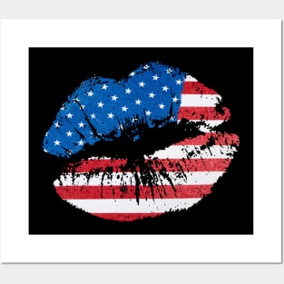 4th of July American flag patriotic lips Posters and Art